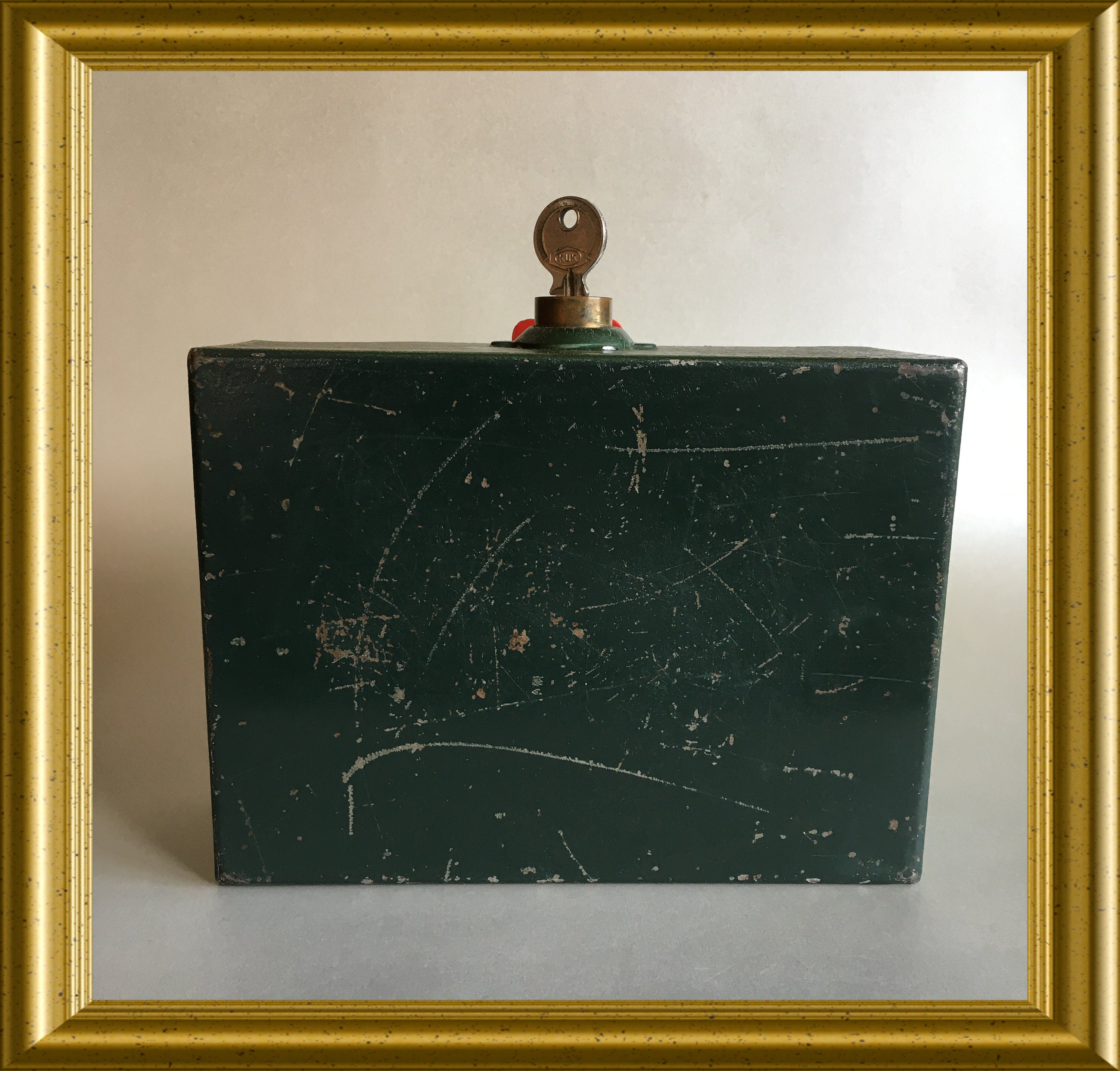 Vintage metal money box, money safe, cash box