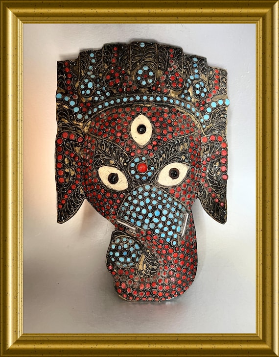 Gorgeous Asian metal wall mask: elephant, Ganesh