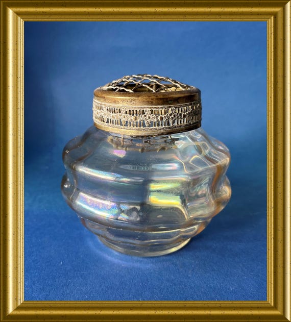 Vintage iridescent clear glass rose bowl vase, rainbow colors
