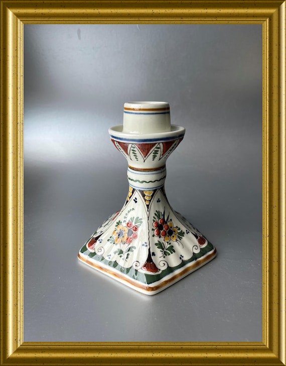 Vintage handpainted Porceleyne Fles Delft blue candle holder, polychrome