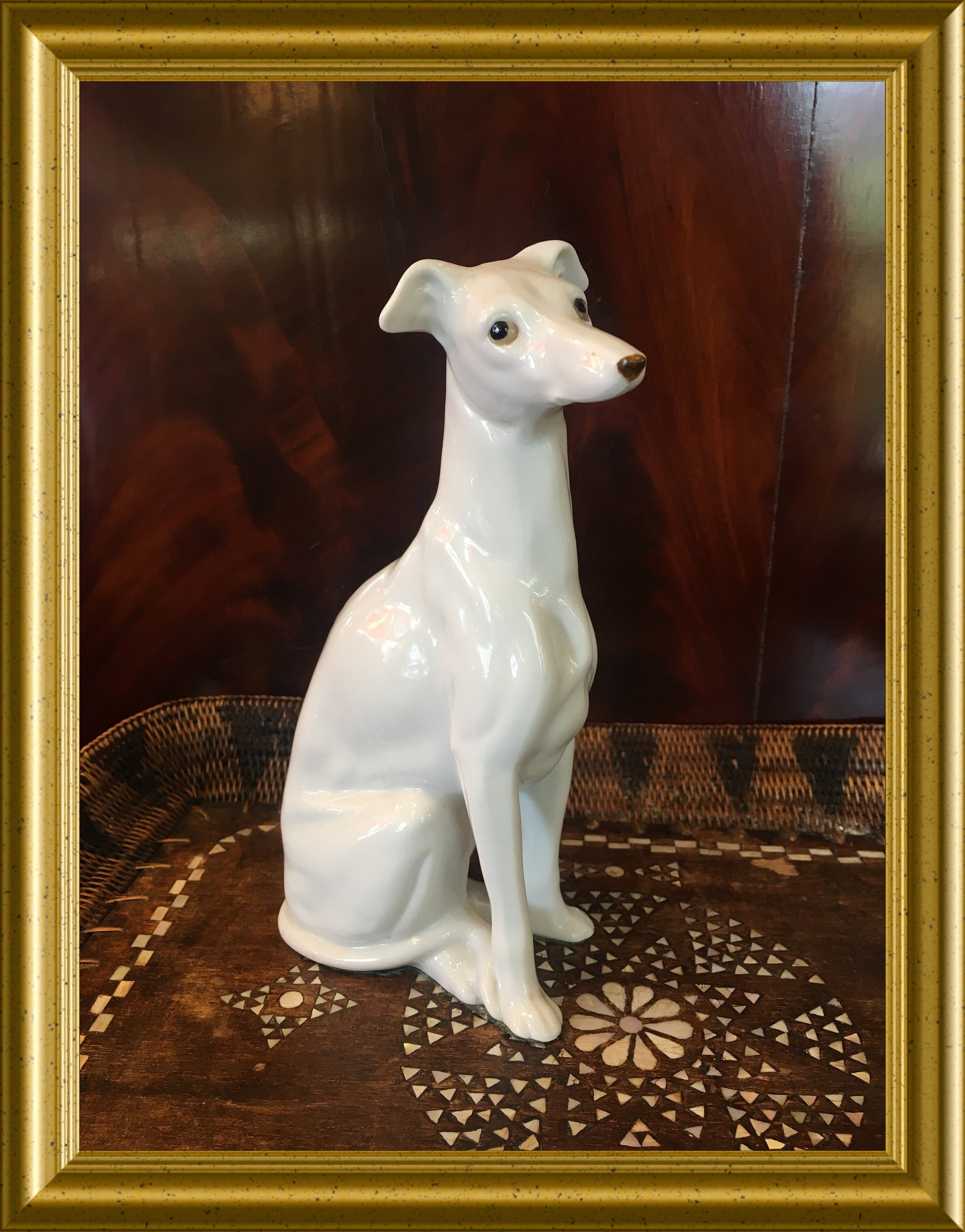 Vintage white porcelain dog figurine: greyhound