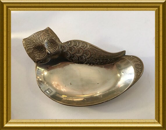Vintage brass tray/ trinket dish: owl