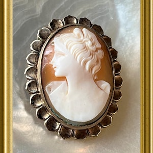 Lovely vintage brooch : shell cameo, portrait lady