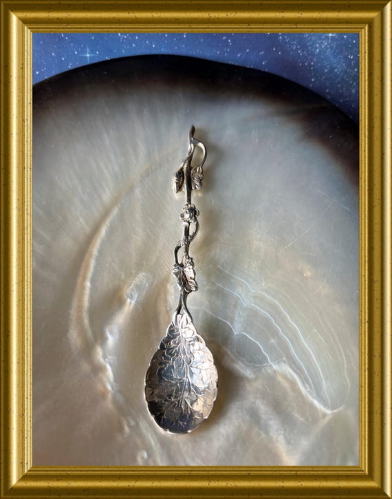 Antique Silver Teaspoon – Branch, Leaf & Caterpillar