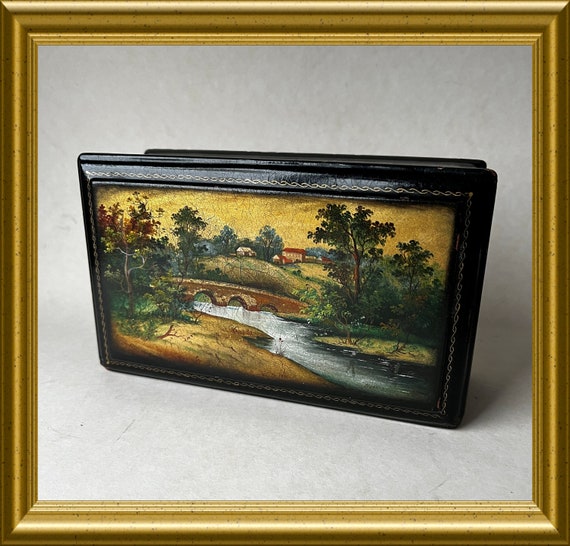 Vintage hand painted signed lacquer box, larger model