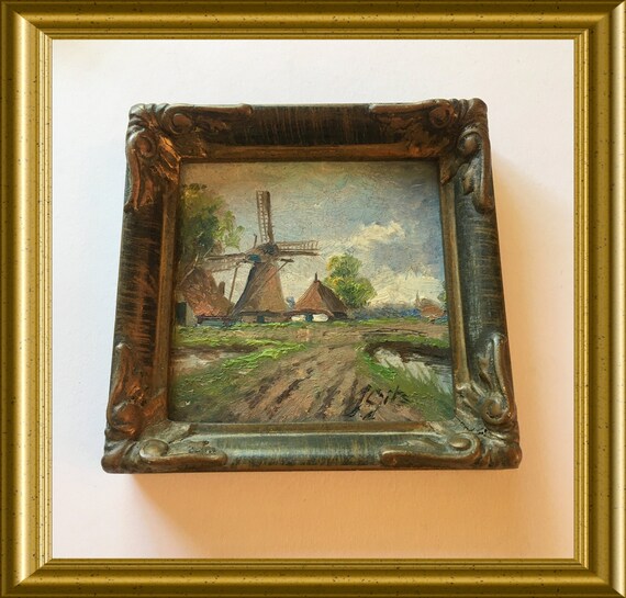 Vintage small frame: painting windmill