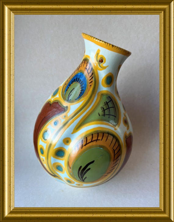 Vintage hand painted art pottery vase/ pitcher: PZH Gouda Holland, rare model
