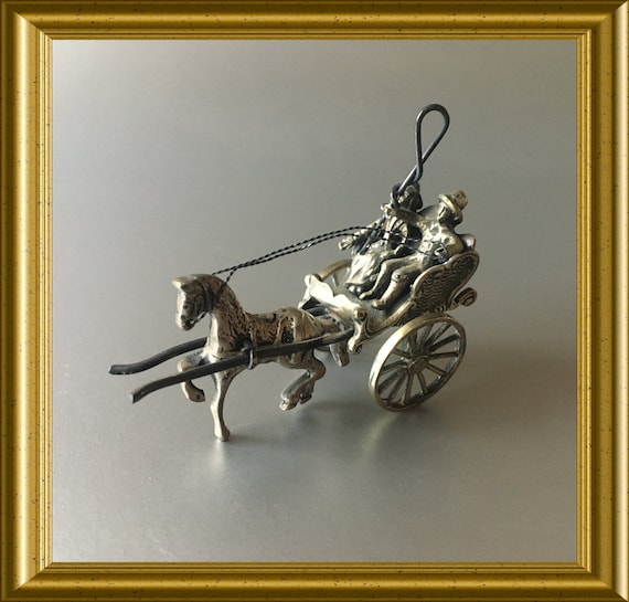 Miniature silver carriage, horse and wagon