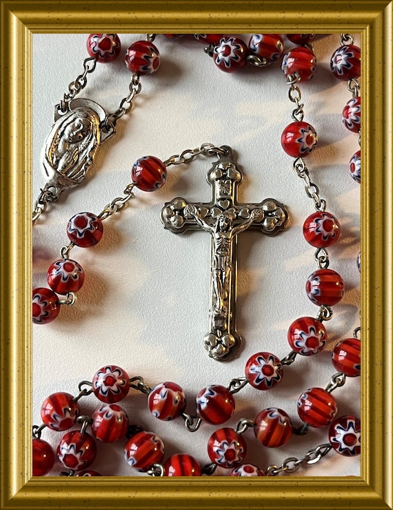 Lovely Italian red glass rosary