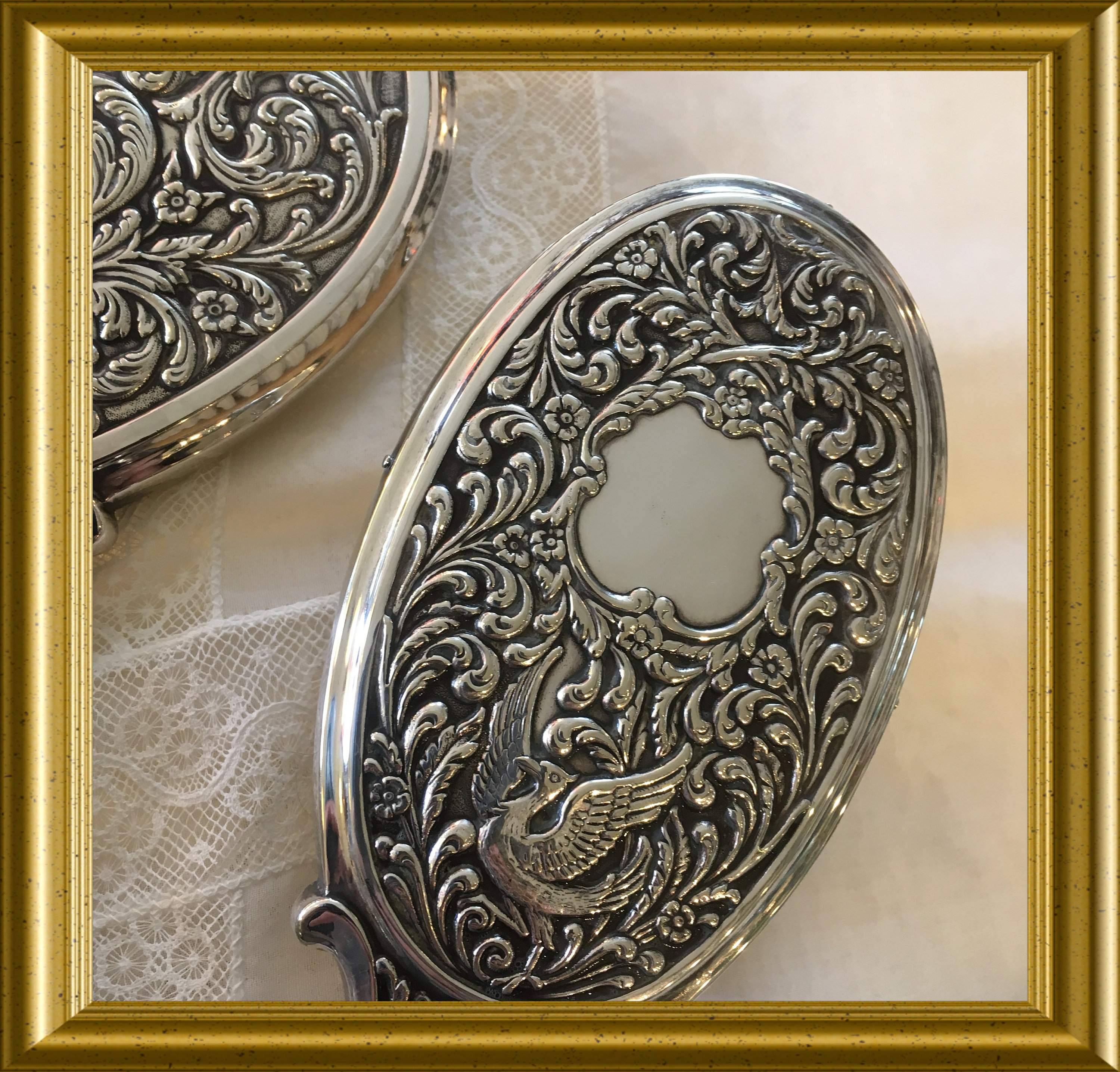 Vintage silver plated dressing table set Gero, crane, Nilsson