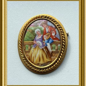 Vintage French hand painted porcelain brooch: Limoge