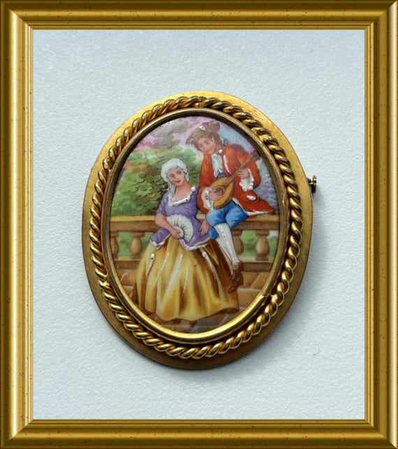 Vintage French hand painted porcelain brooch: Limoge