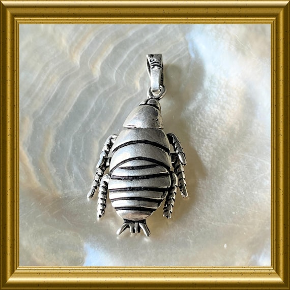 Vintage silver pendant: bug, beetle, cockroach