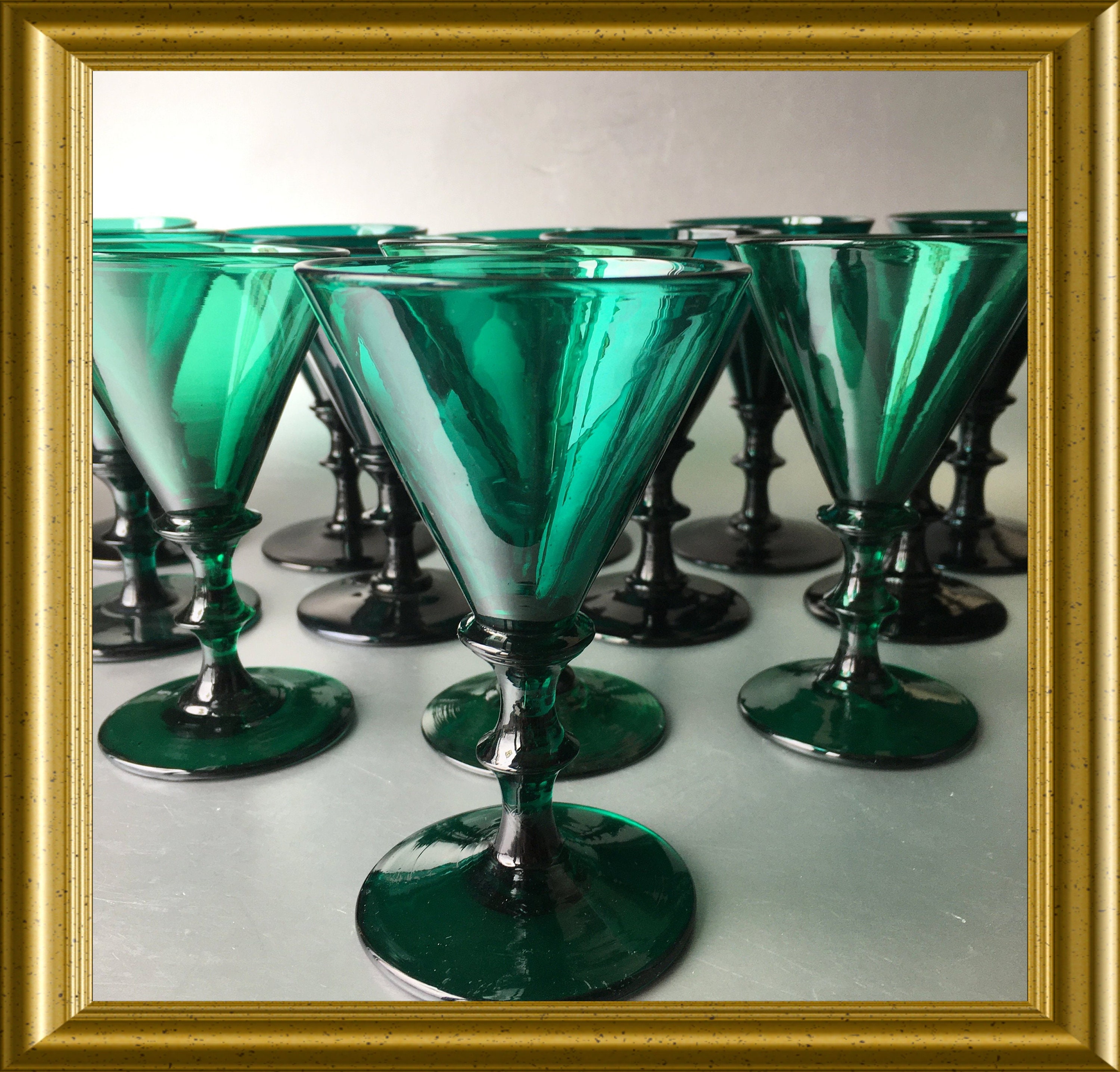 Antique emerald green drinking glass, umbrella glass, Bristol glass