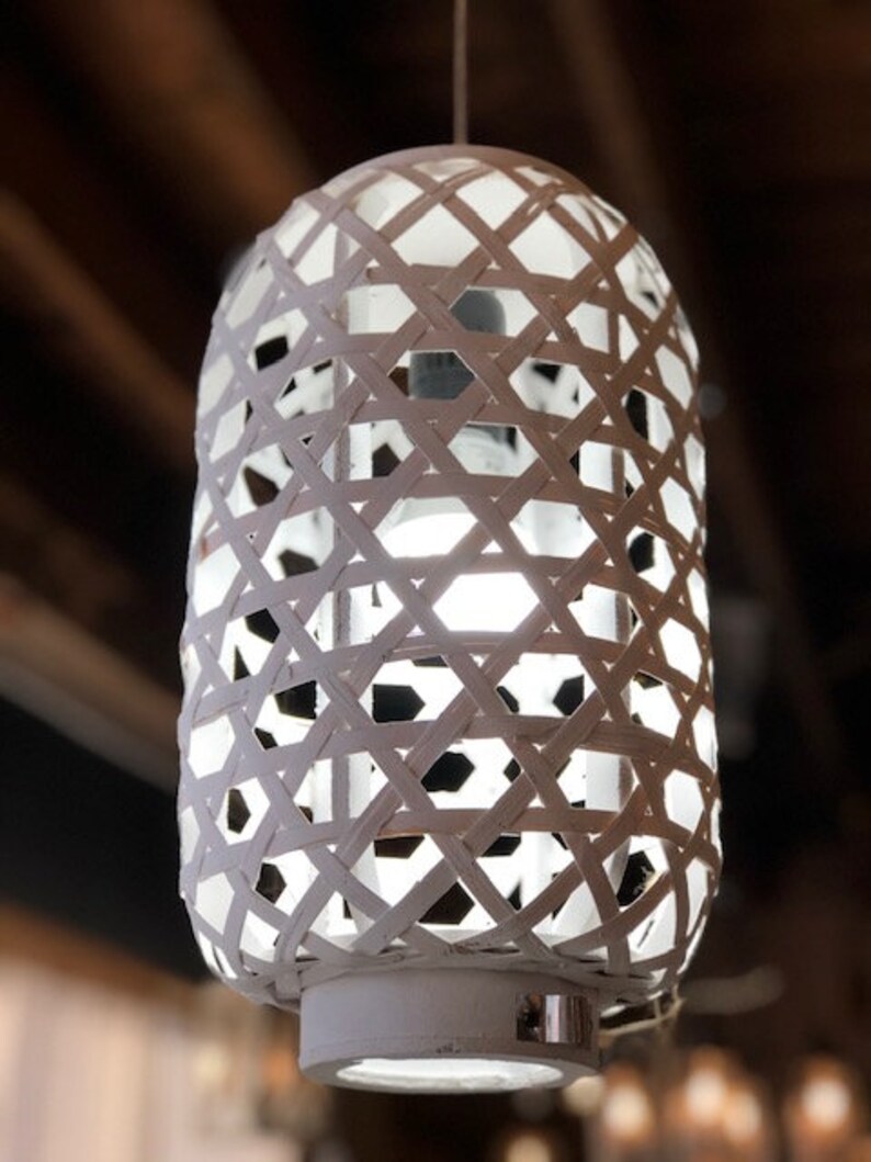 White Wicker Basket Pendant Light Fixture Etsy