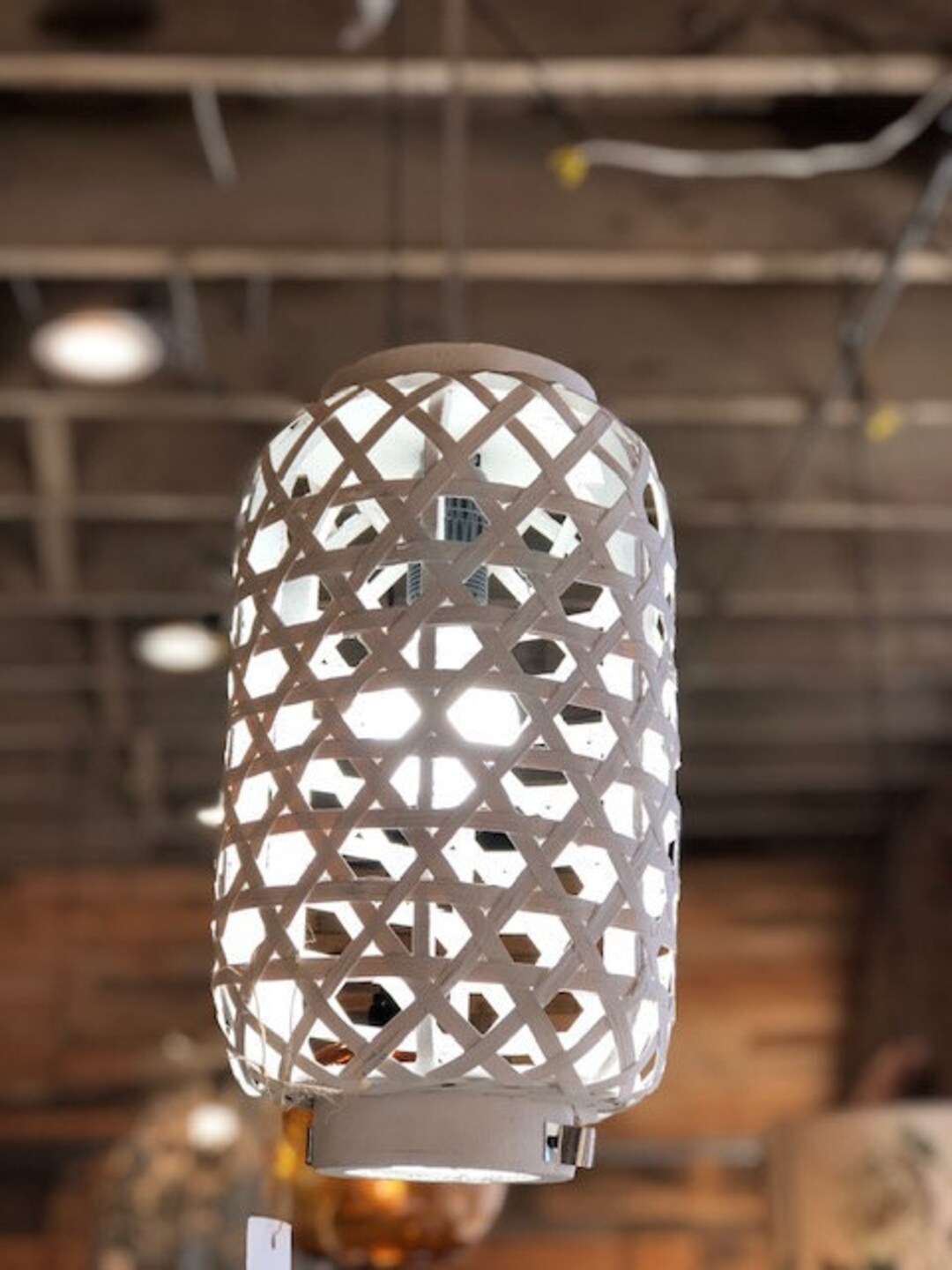 White Wicker Basket Pendant Light Fixture Etsy