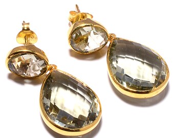 925 Sterling silver Lemon Quartz Gemstone Earrings Vermeil gold