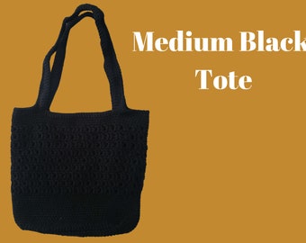 Medium Black Crochet Tote Bag