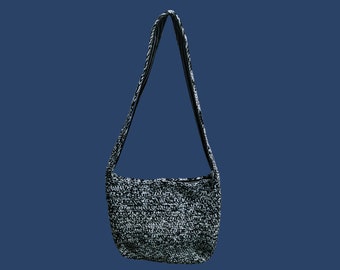 Crochet Crossbody Bag with fabric lining, Black & White Weave