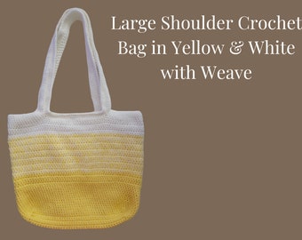 Large Crochet Shoulder Bag in Blue & White with Weave