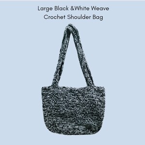 Large Crochet Shoulder Bag in Black & White Weave