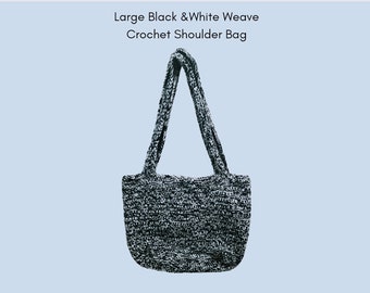 Large Crochet Shoulder Bag in Black & White Weave