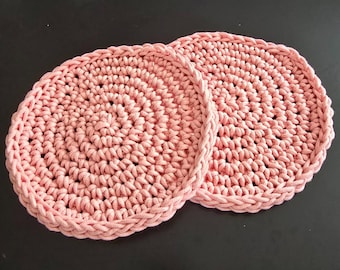 Crochet Trivets, Crochet Potholders, Set of 2 Hand-crocheted w Cotton Cord Round Crochet Trivet, Crochet Hot Pad, Crochet Potholder Set
