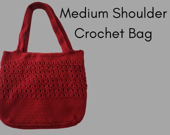 Medium Shoulder Bag, Crochet Tote, Crochet Shoulder Tote, Crochet Handbag, Crossbody Shoulder Bag in Dark Red