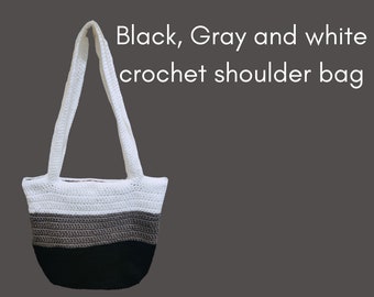 Black, Gray & White Crochet Shoulder Bag in Medium