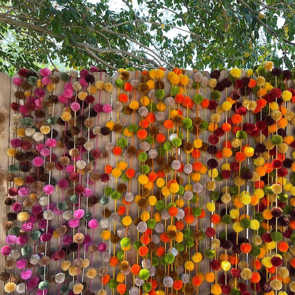 Autumn/Fall Multi colored pompom garlands/ Mexican fiesta decor/Wall decorations / Holiday Party Pom Pom Garland / Halloween Decor