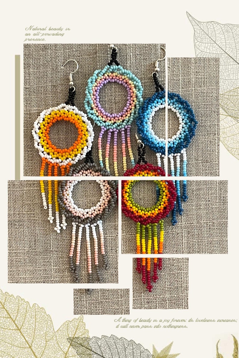 Unique Mexican Beaded Dangle Earrings/Multicolored Hoop Dangle Earrings/ Seed Bead Chaquira Earrings/ Colorful Statement Summer Earrings image 2