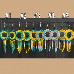 Unique Mexican Beaded Dangle Earrings/Multicolored Hoop Dangle Earrings/ Seed Bead Chaquira Earrings/ Colorful Statement Summer Earrings image 5
