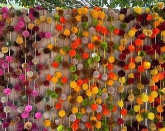 Mexican Fiesta Pom Pom Garland: Autumn Holiday Wall Decor