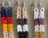 Flower Chain Beaded Chaquira Dangle Earring  by Mayan Artists in Mexico Multicolored Rainbow Summer Jewelry Gift