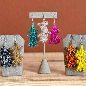 Crystal Beaded Earrings, Beaded Earrings, Large Beaded Earrings, Mayan Beaded Earrings, Mexican Huichol Earrings, Valentine&#39;s Day gifts, Gif