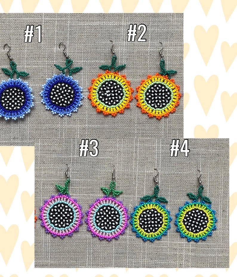 Colorful Beaded Sunflower Earrings Summer Flower Earrings Handmade for Her Mexican Unique Beaded Floral Chaquira Earrings image 4