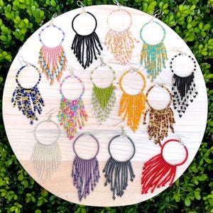 Mexican Beaded “Chaquira” Earrings, Mayan earrings, holiday earrings, long earrings,