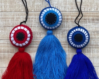 Evil Eye Heart Tassel , Evil Eye Bag Charm, Evil Eye Purse Tassel, Catcher Ornament,