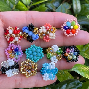 Mexican Beaded Stud Earrings: Handmade Huichol Jewelry