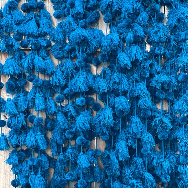 Blue pom pom garlands/Mexican Pompoms/Wall decorations/Tassels/Holiday Pom Pom Garland, Banner/Mayan Blue