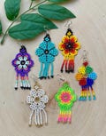 Beaded Flower Dangle Earrings: Huichol Mexico Earrings