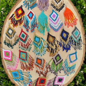 Pendientes grandes de cuentas mexicanas, pendientes de cuentas, pendientes únicos de arcoíris, pendientes coloridos, regalo para amigos, pendientes bohemios
