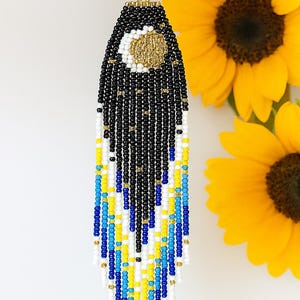 Huichol Beaded Moon Earrings: Indigenous Mexican Boho Jewelry