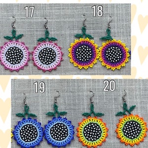 Colorful Beaded Sunflower Earrings Summer Flower Earrings Handmade for Her Mexican Unique Beaded Floral Chaquira Earrings image 8