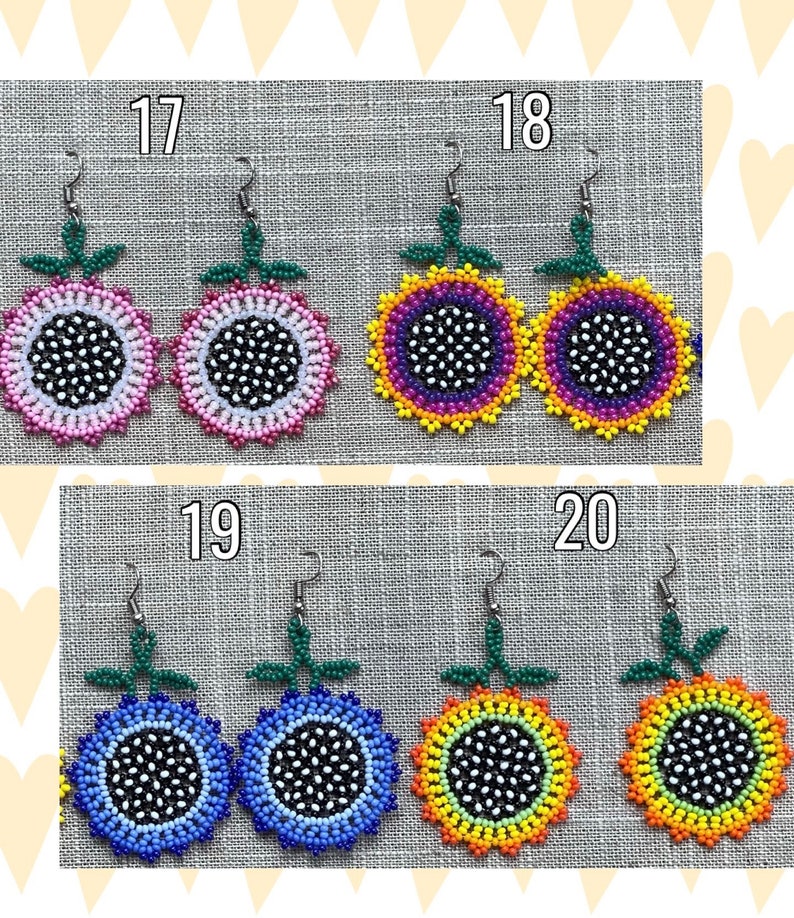 Colorful Beaded Sunflower Earrings Summer Flower Earrings Handmade for Her Mexican Unique Beaded Floral Chaquira Earrings image 8
