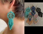 Large Mexican Huichol Earrings - Artisan Made Beaded Indigenous Mexican Earrings
