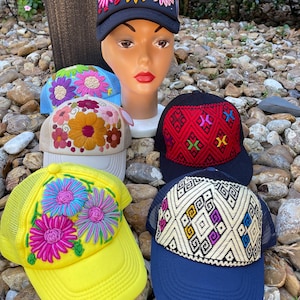 Mexican Embroidered Cap, Woven Embroidered Trucker Hat Dad Hat, Artisanal Embroidered Cap