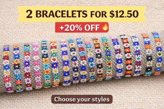 Mexican Beaded Flower Bracelet: Adjustable Friendship Jewelry