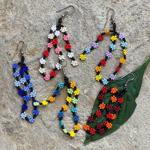 Mexican Beaded Flower Earrings: Chiapas Mayan Artisan Jewelry