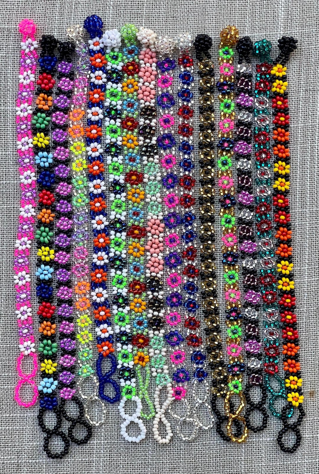 波*戸様 KAMIYA Mexican Beads Bracelet Mexican Beaded Flower Bracelet: Adjustable Friendship Jewelry
